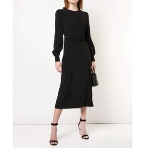 CO Essentials Pleated Panel Black Midi Dress Puff Sleeves “Tifa” Stretch